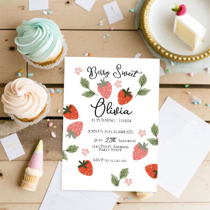 Strawberry Theme Girl Birthday Party Invitation