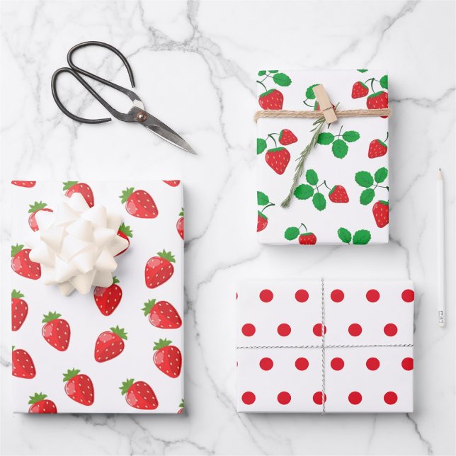Strawberry Themed 3 Piece  Wrapping Paper Sheet (Creator Uploaded)