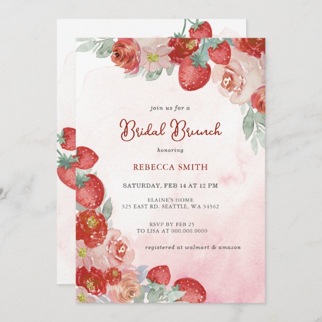 Strawberry Themed Bridal Brunch Party  Invitation (Front/Back)