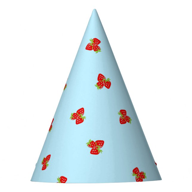 Strawberry Themed Party Hat with Blue Background (Front)