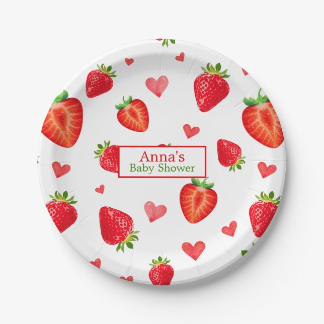 Strawberry Themed Pattern Spring Fruit Baby Shower Paper Plate (Front)