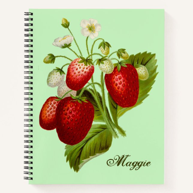 Strawberry Themed Spiral Notebook Personalised (Front)