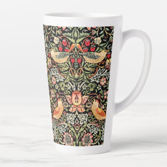 Strawberry Thief Black background William Morris Latte Mug (Right)