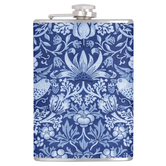 Strawberry Thief Blue Monotone, William Morris Hip Flask (Front)