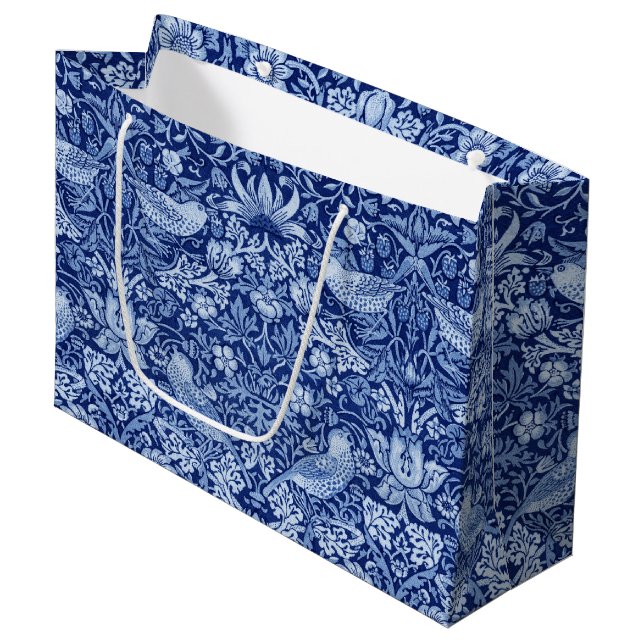 Strawberry Thief Blue Monotone, William Morris Lar Large Gift Bag (Front Angled)