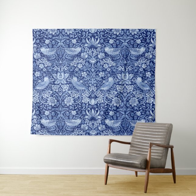 Strawberry Thief Blue Monotone, William Morris Tapestry (In Situ (Horizontal))