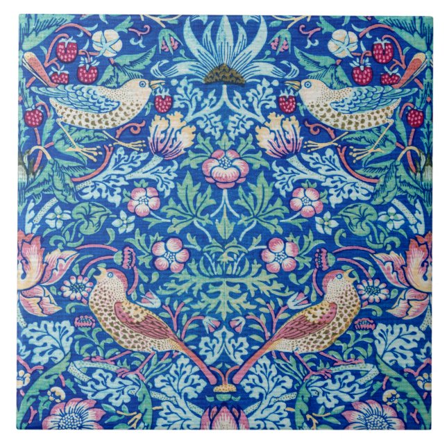 Strawberry Thief Blue, William Morris Ceramic Tile (Front)
