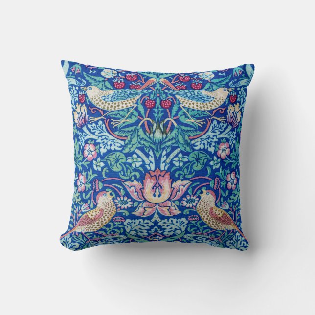 Strawberry Thief Blue, William Morris Cushion (Front)