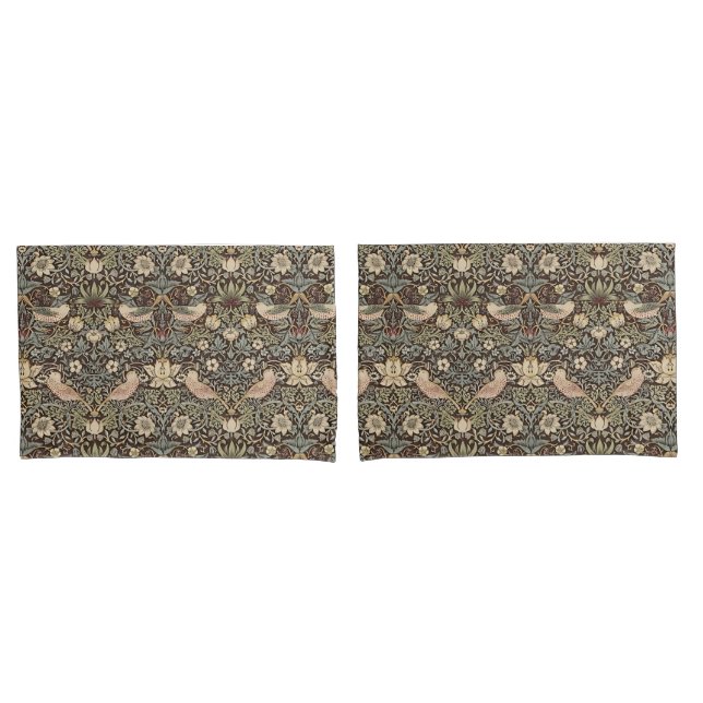 Strawberry Thief by William Morris Chocolate Pillowcase (Front-Set)