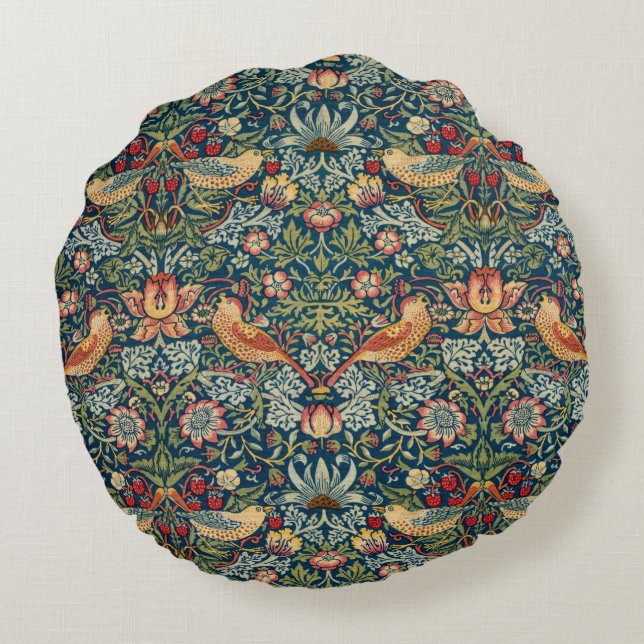Strawberry Thief by William Morris Round Cushion (Back)