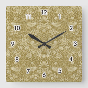 Strawberry Thief Gold, William Morris Square Wall Clock