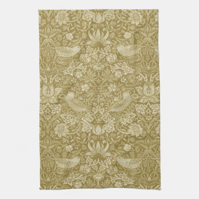 Strawberry Thief Gold, William Morris Tea Towel (Vertical)
