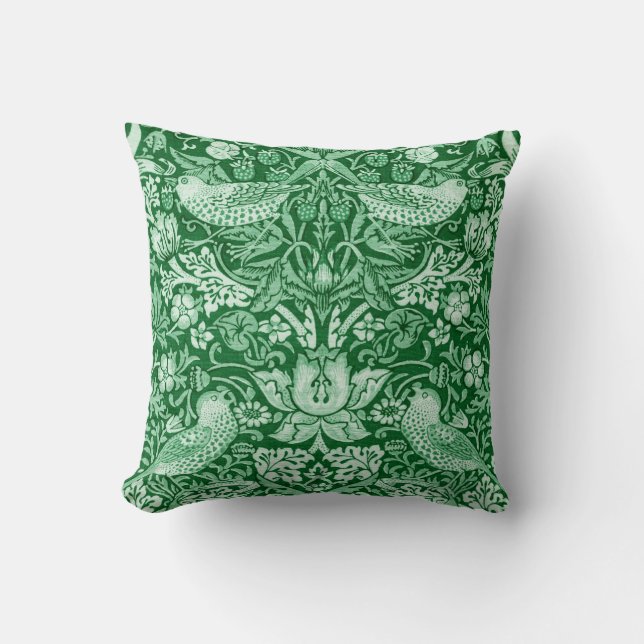 Strawberry Thief Green, William Morris Cushion (Front)