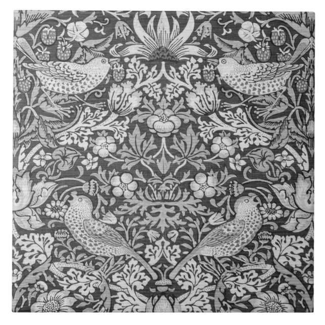 Strawberry Thief Grey, William Morris Ceramic Tile (Front)