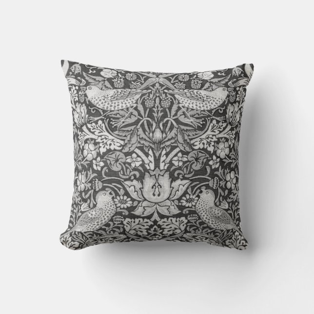 Strawberry Thief Grey, William Morris Cushion (Front)