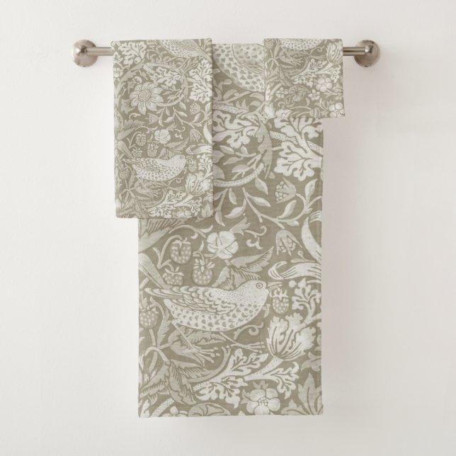 Strawberry Thief Ivory, William Morris Bath Towel Set (Insitu)