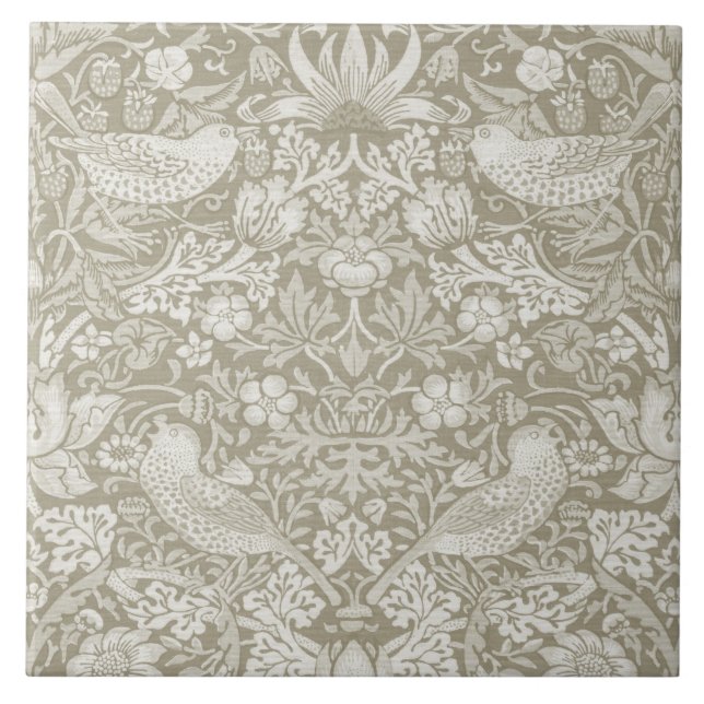 Strawberry Thief Ivory, William Morris Ceramic Tile (Front)