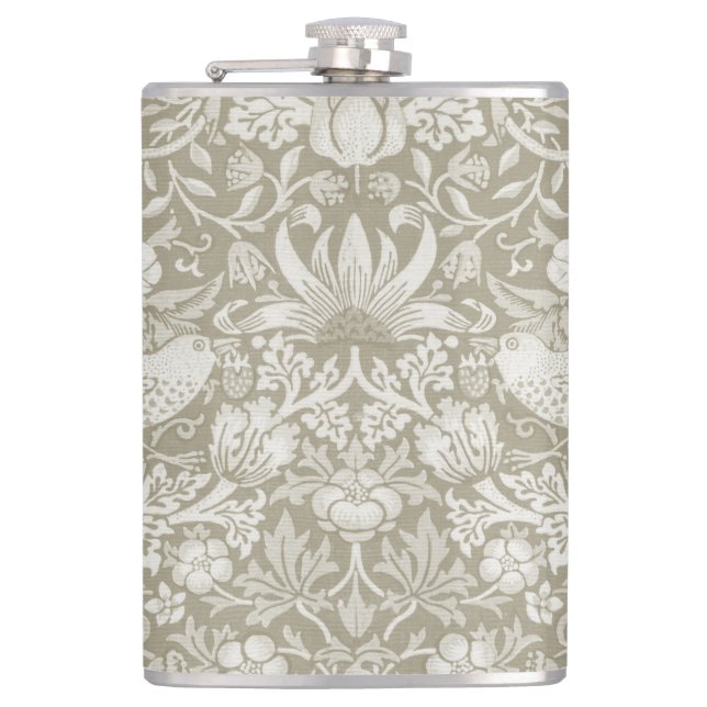 Strawberry Thief Ivory, William Morris Hip Flask (Front)