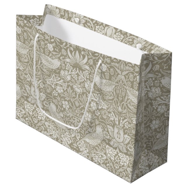 Strawberry Thief Ivory, William Morris Large Gift  Bag (Front Angled)