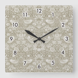 Strawberry Thief Ivory, William Morris Square Wall Clock