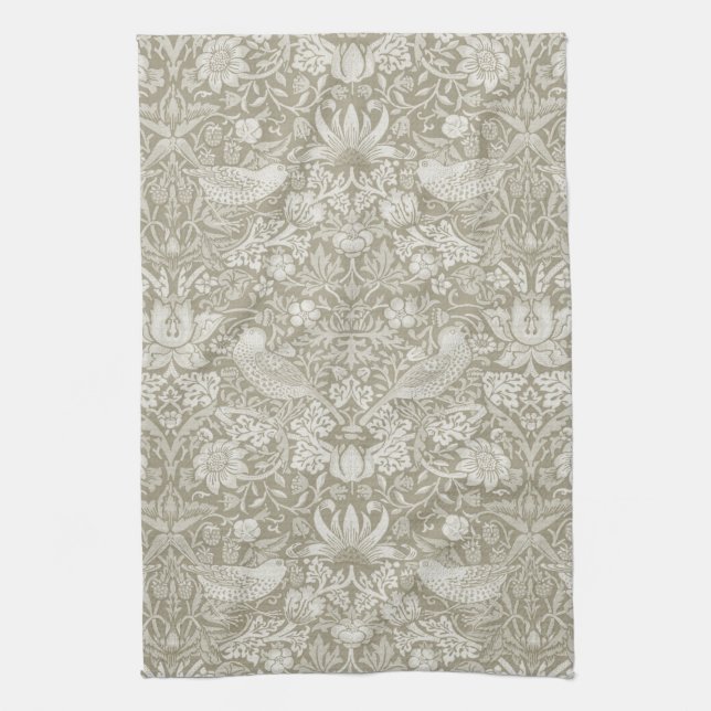 Strawberry Thief Ivory, William Morris Tea Towel (Vertical)