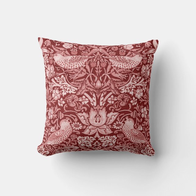 Strawberry Thief Maroon, William Morris Cushion (Front)