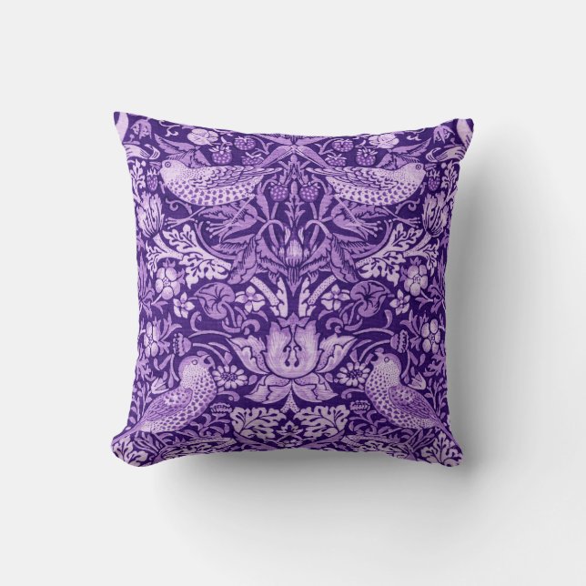 Strawberry Thief Purple, William Morris Cushion (Front)