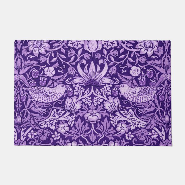 Strawberry Thief Purple, William Morris Doormat (Front)