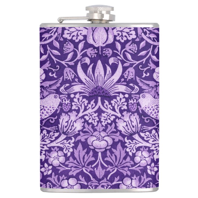 Strawberry Thief Purple, William Morris Hip Flask (Front)