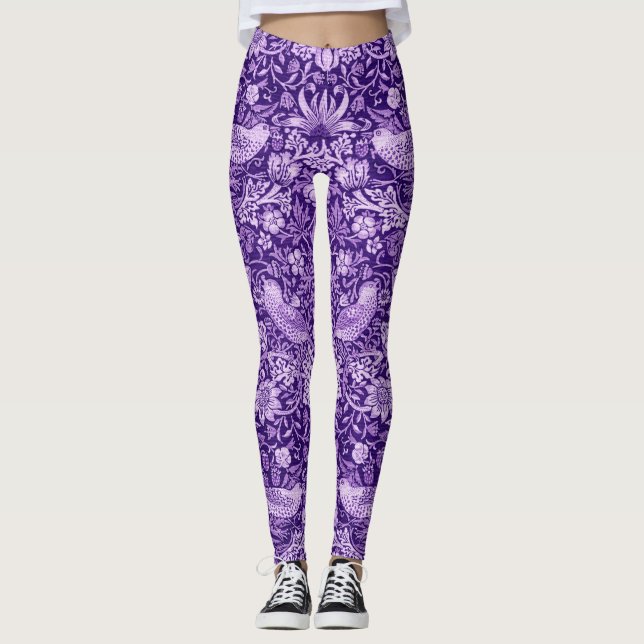Strawberry Thief Purple, William Morris Leggings (Front)