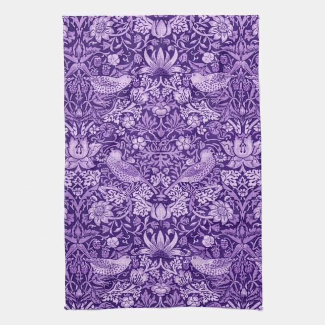 Strawberry Thief Purple, William Morris Tea Towel (Vertical)