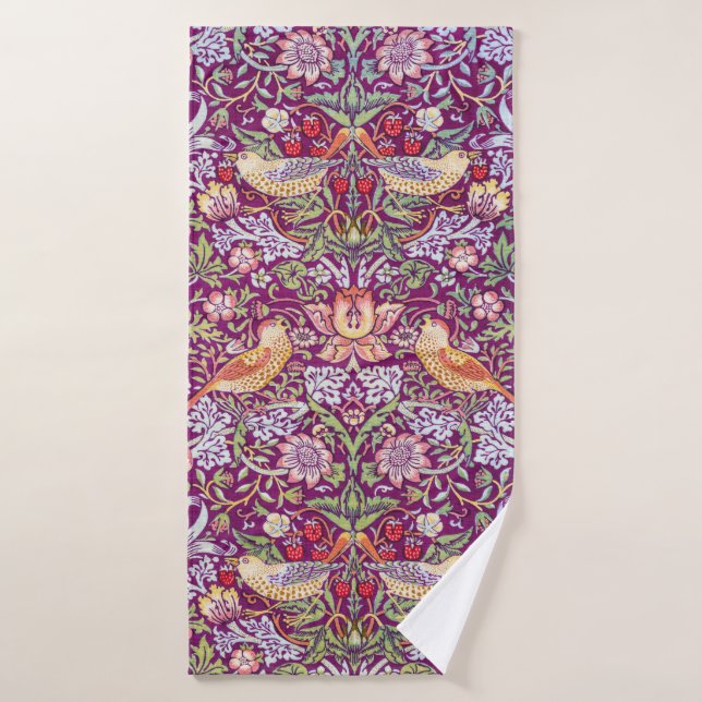 Strawberry Thief Red, William Morris Bath Towel (Bath Towel)