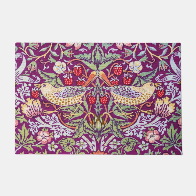 Strawberry Thief Red, William Morris Doormat (Front)