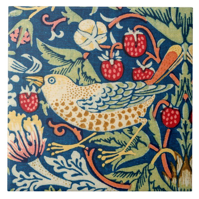Strawberry Thief, William Morris Ceramic Tile (Front)