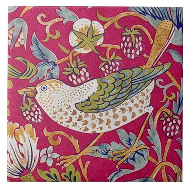 Strawberry Thief, William Morris Ceramic Tile (Front)