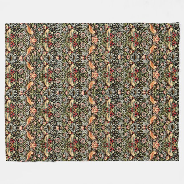 Strawberry Thief William Morris Fleece Blanket (Front (Horizontal))