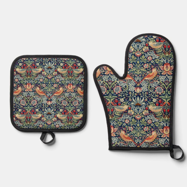 Strawberry Thief William Morris  Oven Mitt & Pot Holder Set (Front)