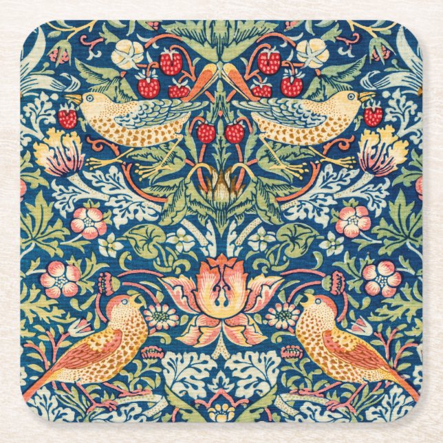 Strawberry Thief, William Morris Square Paper Coaster (Front)