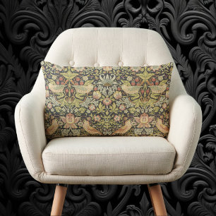 Strawberry Thieves by William Morris, Vintage Art Lumbar Cushion