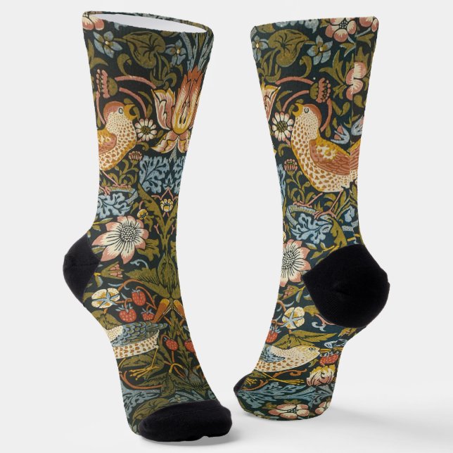 Strawberry Thieves by William Morris, Vintage Art Socks (Angled)