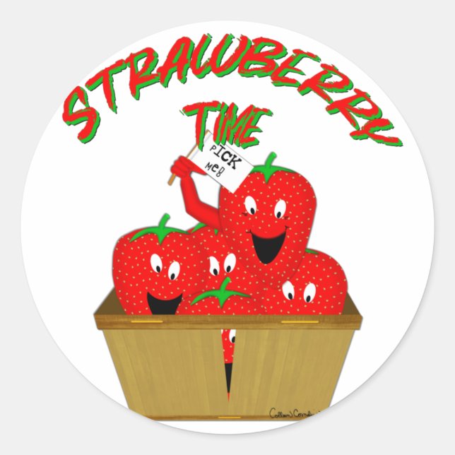 Strawberry Time! Classic Round Sticker (Front)