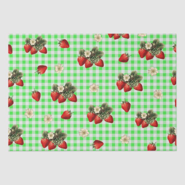 Strawberry tissue paper on green gingham (Front)