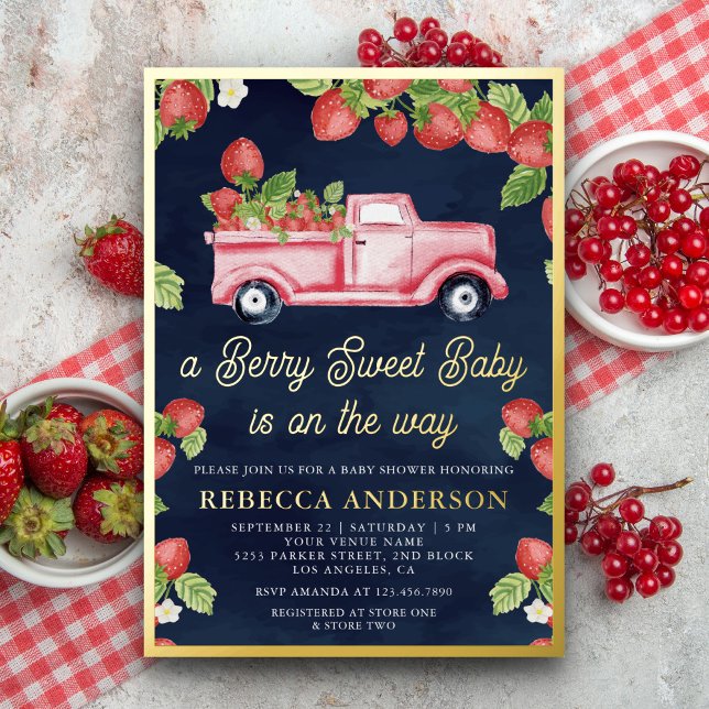 Strawberry Truck Berry Sweet Baby Shower Navy Gold (Creator Uploaded)