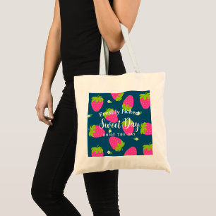 Strawberry Turquoise Blue Tote Bag