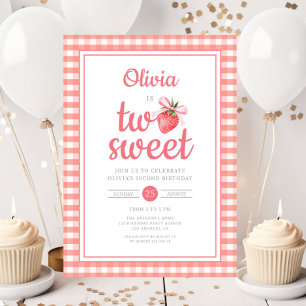 Strawberry Two Sweet 2nd Birthday Party Invitation