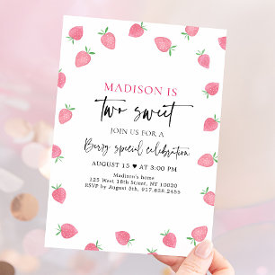Strawberry Two Sweet Birthday Invitation