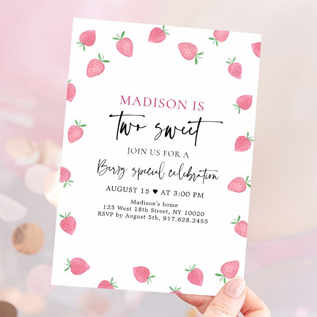 Strawberry Two Sweet Birthday Invitation (Creator Uploaded)