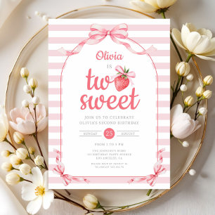 Strawberry Two Sweet Girl 2nd Birthday Invitation