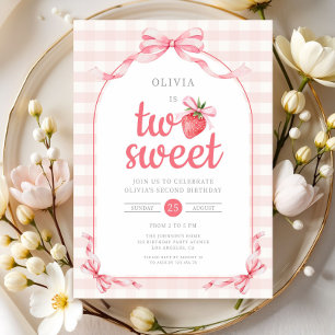 Strawberry Two Sweet Girl 2nd Birthday Invitation