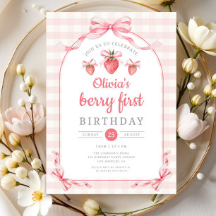 Strawberry Two Sweet Girl 2nd Birthday Invitation